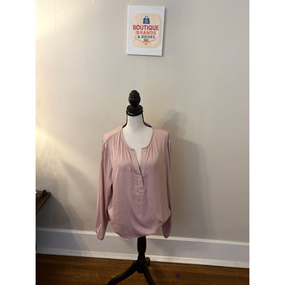 Maison d'Amelie Blush Pink Satin-Look Long Sleeve Popover Blouse | Size M
